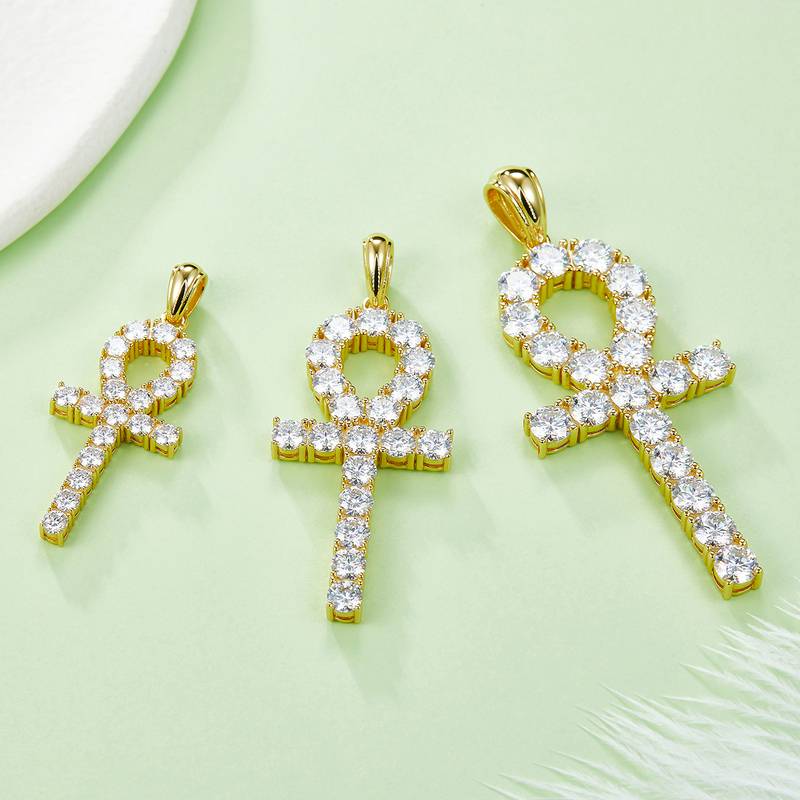 Fashion十字架NecklaceS925银PendantMoissanite3.0mmD级